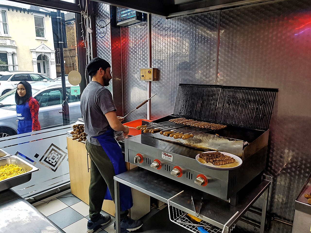 Kitchen team grilling